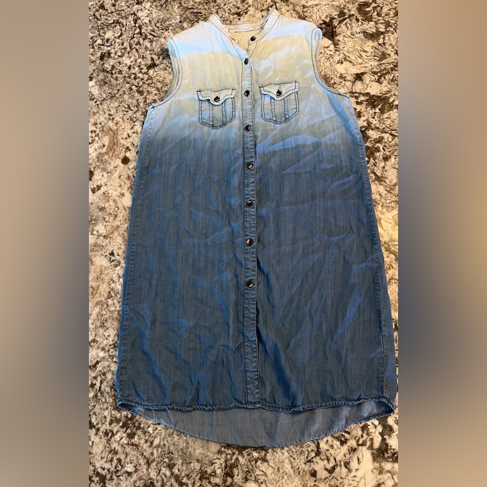 S Given Kale Women's Lyocell Shirt Dress Blue Sleeveless Summer Fall Denim Raw H
